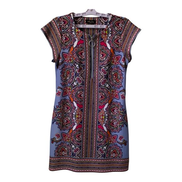 Melissa Paige Dress SZ PETITE SMALL Multi Colored Knee Length Stretch Front Zip - Picture 1 of 16